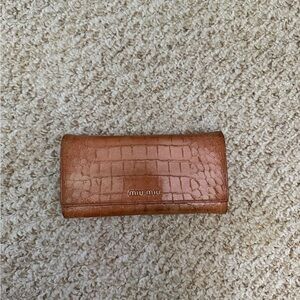 Miu Miu Tan Croc-Embossed Clutch